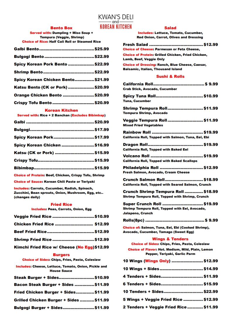 Kwan's Deli and Korean Kitchen Menu - Image 2